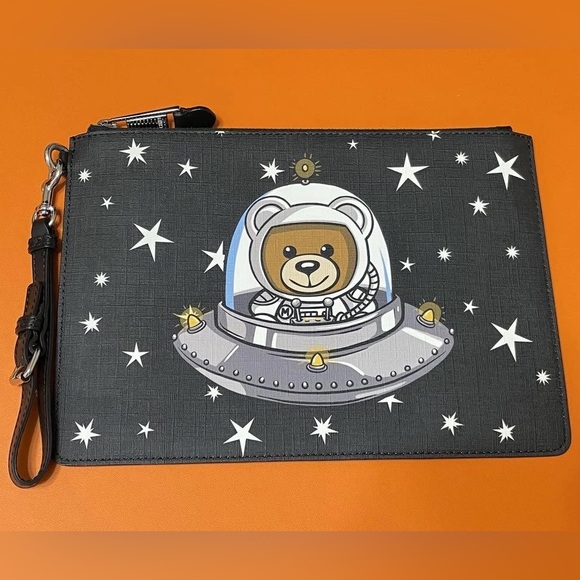 Moschino Black and Silver Zippered Clutch - Picture 1 of 6